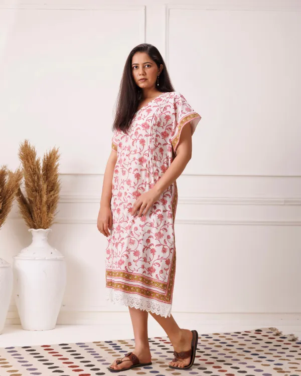 White_Rose_Floral_Handblock_Printed_Cotton_Kaftan